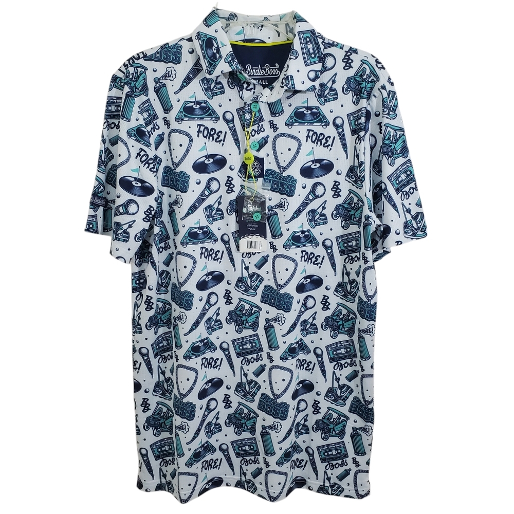 NWT Birdie Boss Straight Outta Bounds Golf Polo Performance Shirt Blue Small
